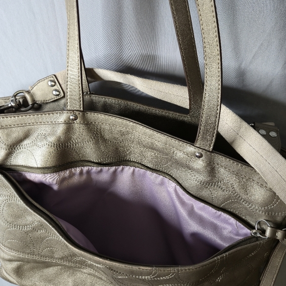 Coach Metallic Taupe Leather Tote/Diaper Bag - Picture 16 of 16
